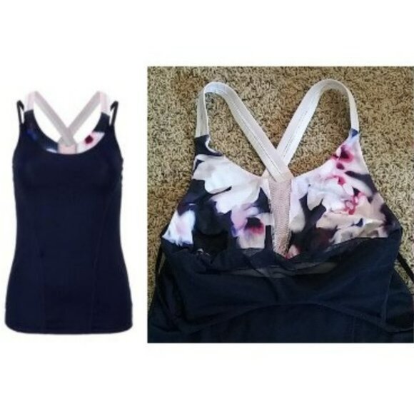 Nwot Lucky In Love Tank Top w/ Bra Navy Blue S Small - Picture 1 of 7